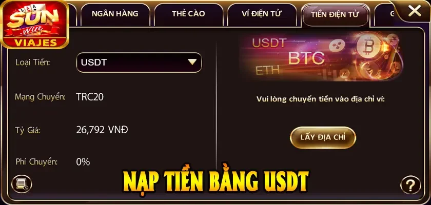 Nạp Tiền SUNWIN – Hướng Dẫn Nhanh & Nhận Khuyến Mãi Ngay 2 Nạp tiền bằng USDT tại Nhà Cái SUNWIN